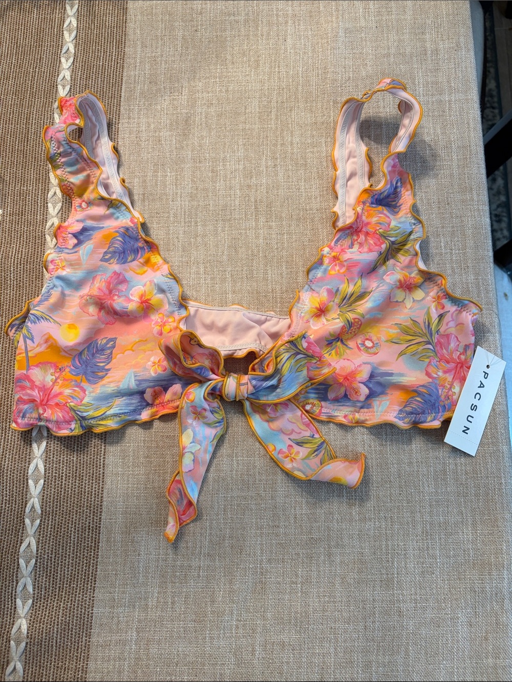 PacSun Pink Floral Tie-Front Bikini Top